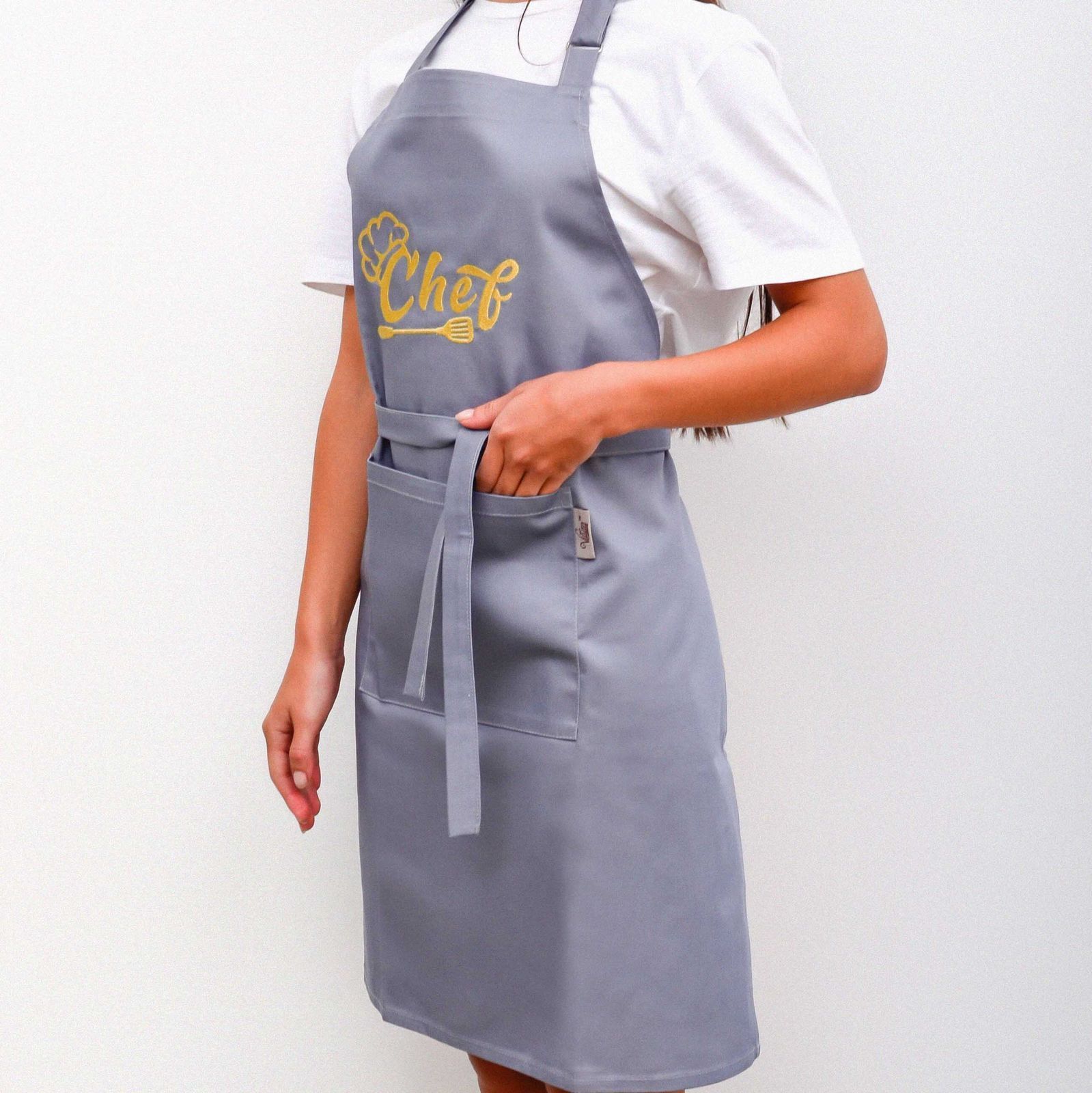 Фартук з вишивкою Chef Cаржа Cірий